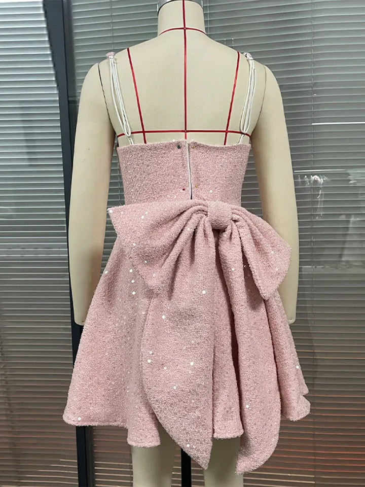 A-Line Mini Sequin Dress with Bow Detail on Back - Alayna