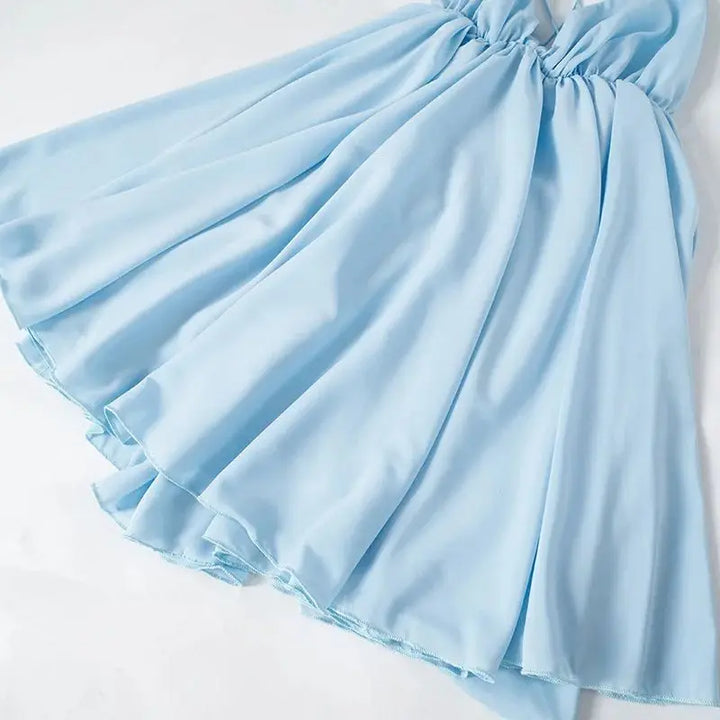 Ruffled Chiffon Mini Dress with Back Ties - Tulum