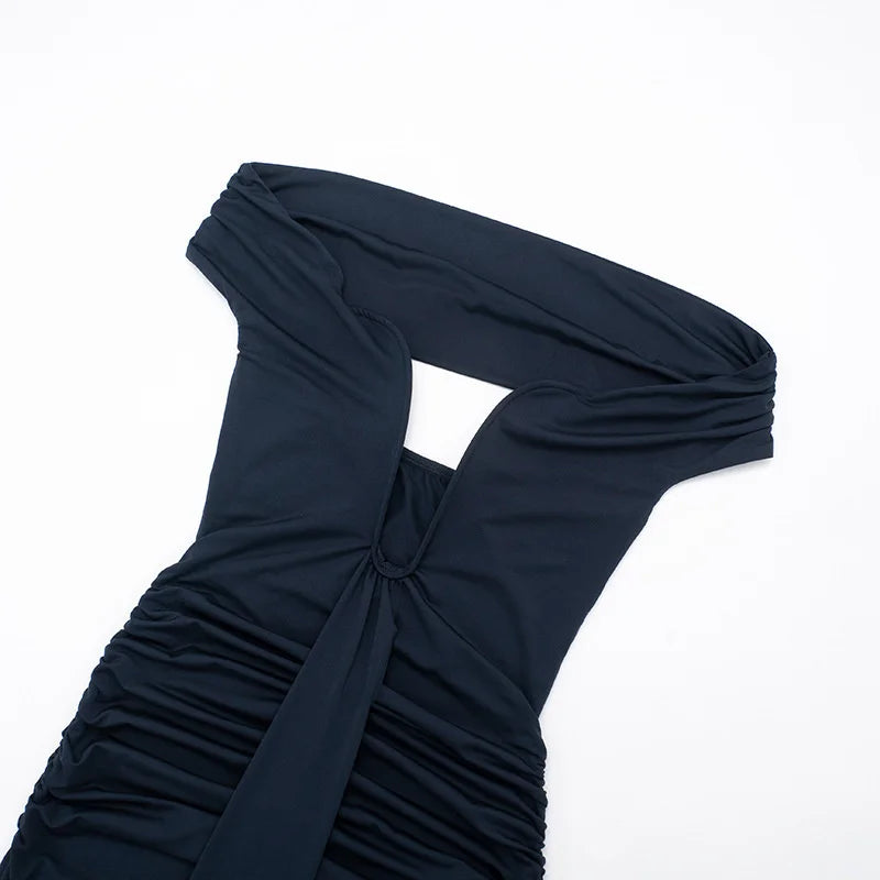 Maxi Dress with Ruching, Off-Shoulder Design, and Ruching Details - Fabiana
