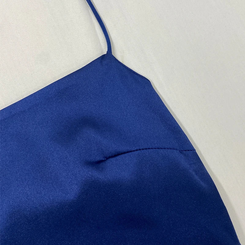 Satin Maxi Dress with Slit - Azul