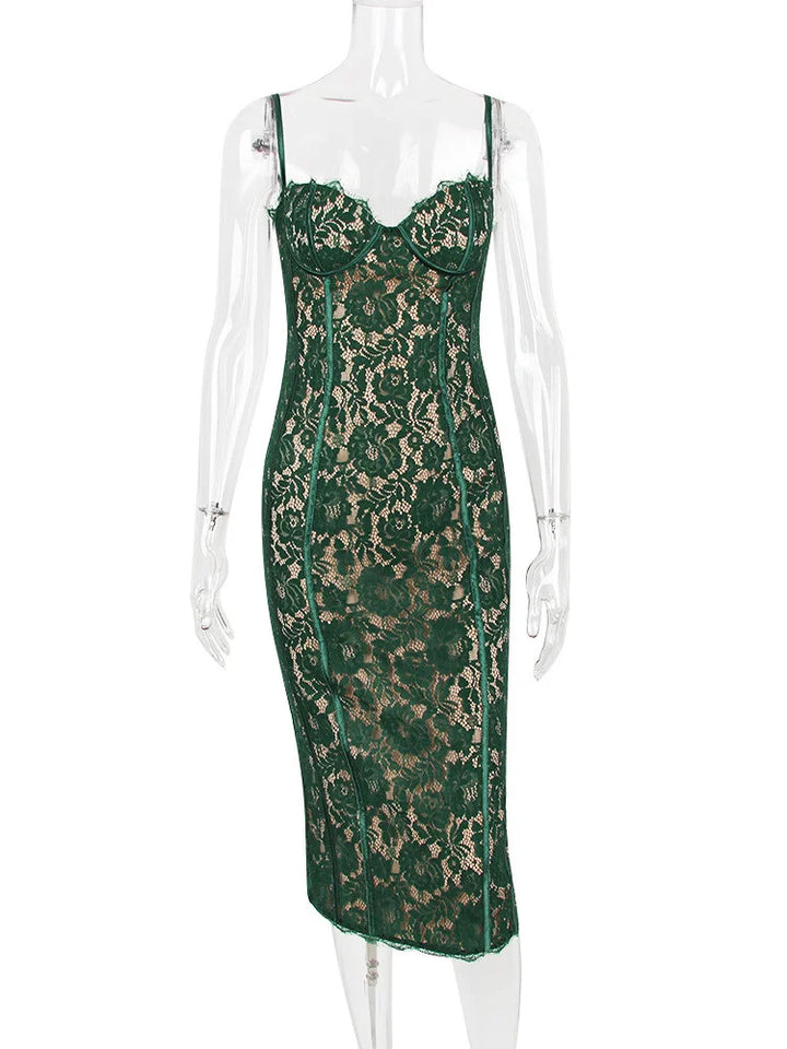 Fitted Lace Midi Dress - Barbara