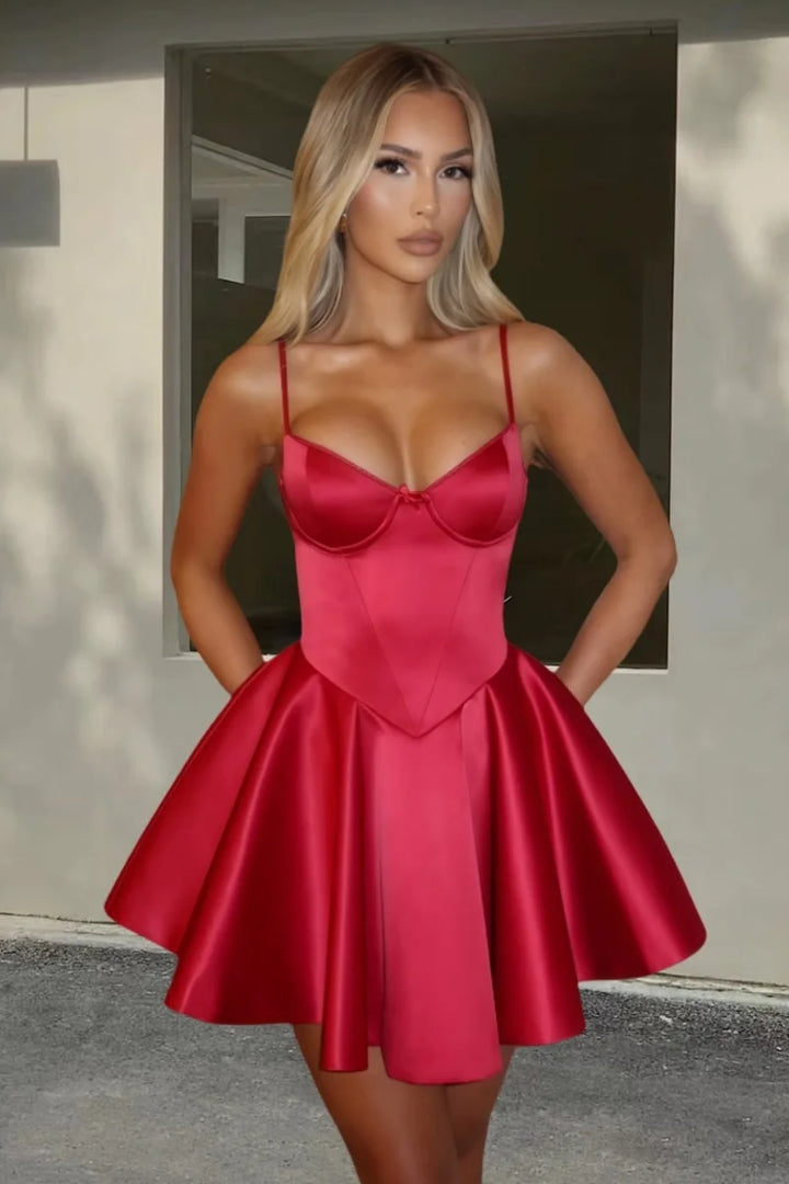 A-line Satin Mini Dress - Tiffany