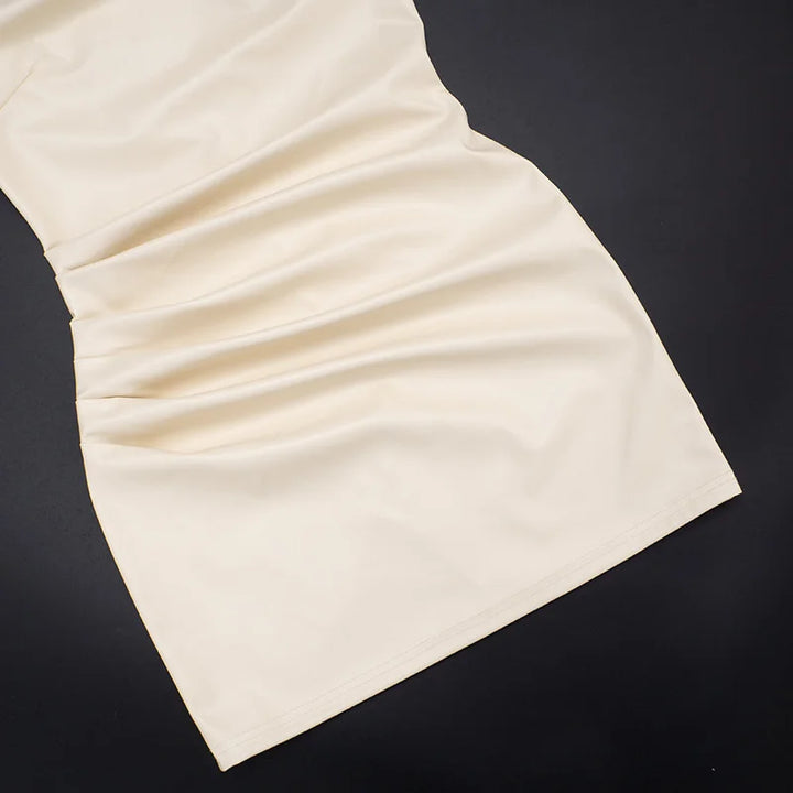 Mini Faux Leather Dress with Pleats Design - SIERA