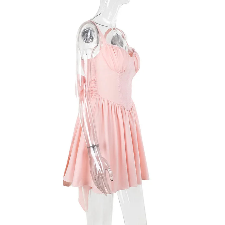 A-line mini dress with corset design and bow tie detail on the back - Kaiya