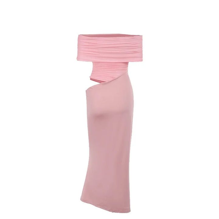 Maxi dress with ruching, mesh design and off-shoulder - Keshet