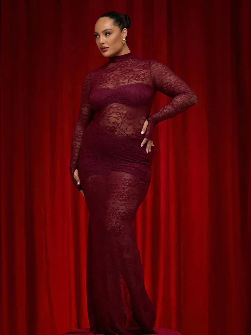 Two-piece lace set bodysuit and maxi skirt - Angelica