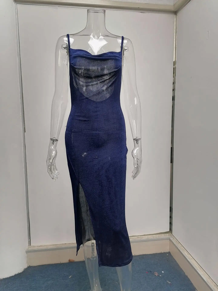 Summer midi knitted dress with slit decoration - Smile