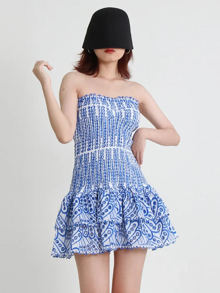 Strapless Mini Dress with Ruching and Ruffle - Diane