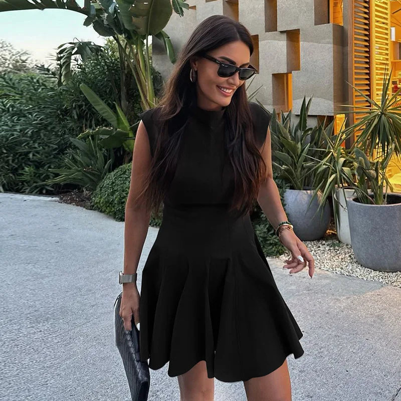 Ruffled Mini Dress with A-Line Cut and Half Turtleneck - Riley