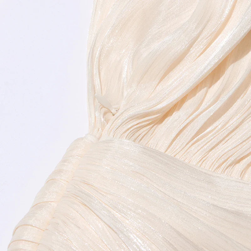 Ruched Mini Dress with Ruffle Detail, Shiny Chiffon Fabric - Lucille