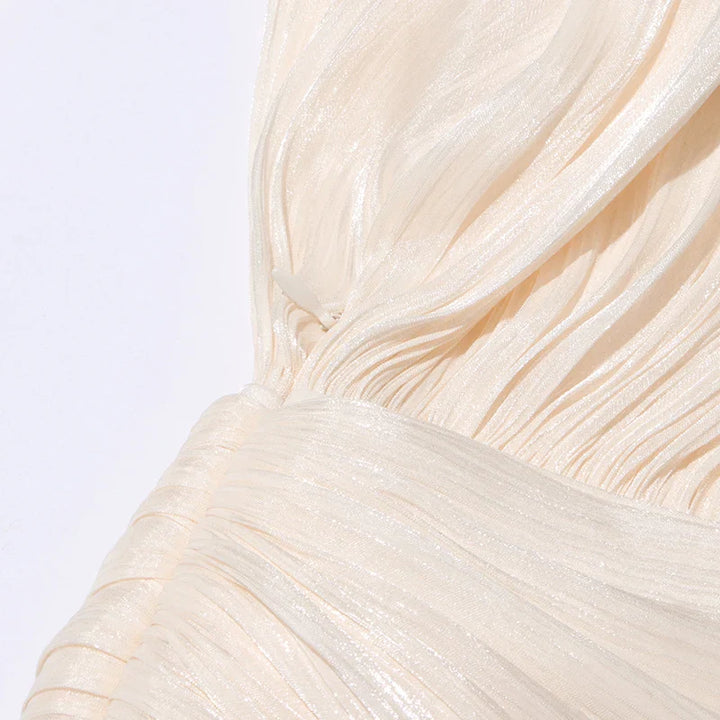 Ruched Mini Dress with Ruffle Detail, Shiny Chiffon Fabric - Lucille