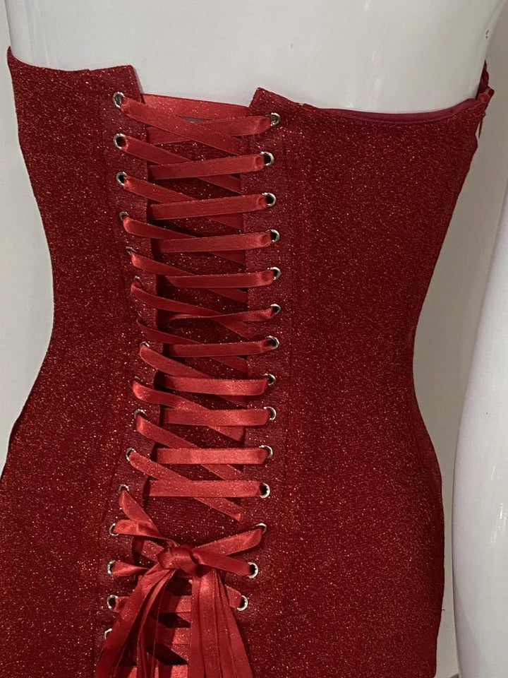 Strapless mini dress with sequins and back ties for slimming and fitting - Tohar