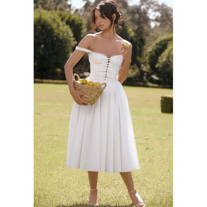 Midi Dress in Country Style with A-Line and Tie Design - SUNRISE