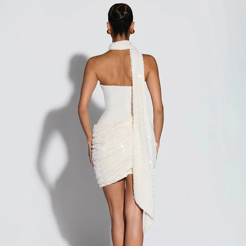 Mini dress with sequin design and scarf detail - GIGI