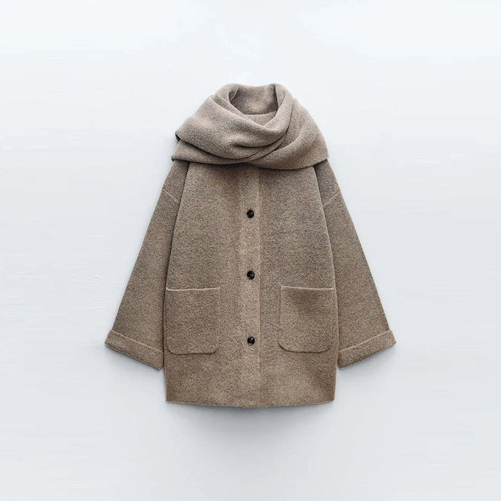 Wool Coat with Scarf Design, Button and Pocket Details - Lorenzo