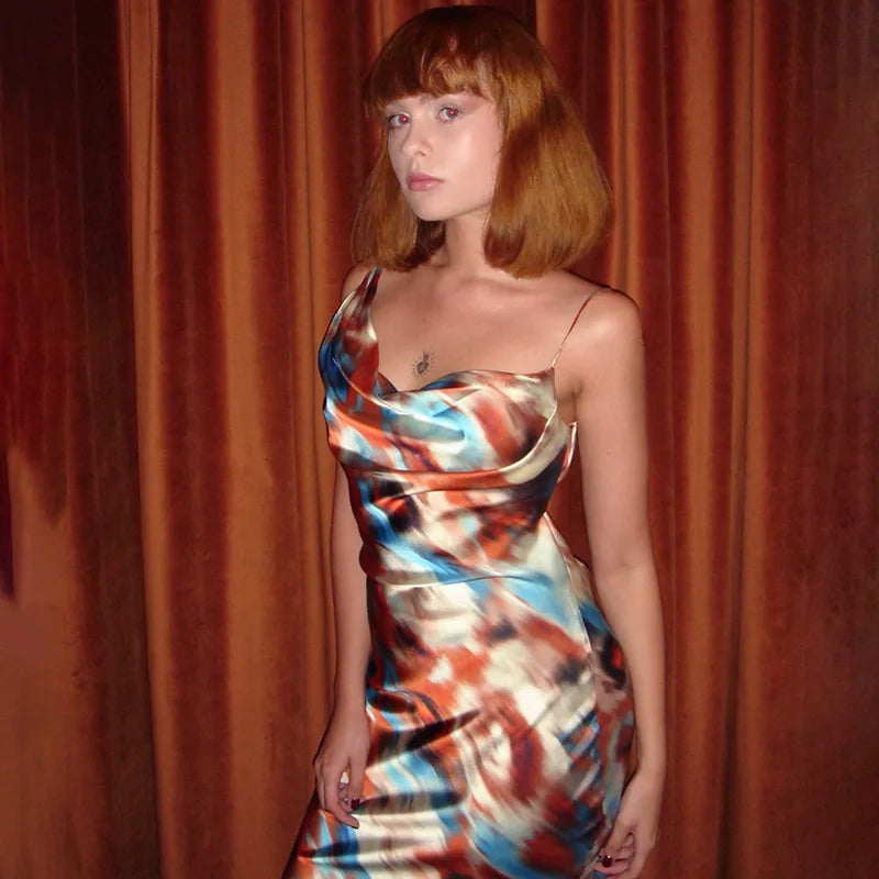 Colorful Satin Maxi Dress - Skylar