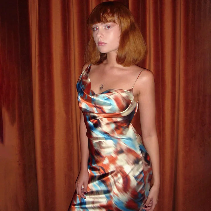 Colorful Satin Maxi Dress - Skylar