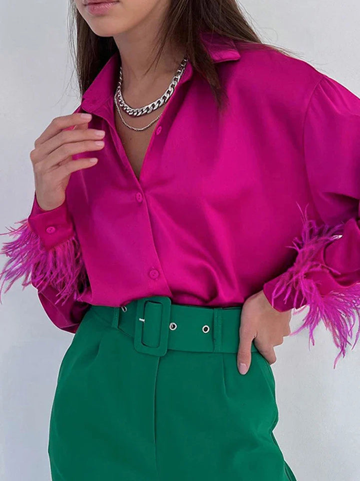 Satin Shirt with Feather Decoration - Mel