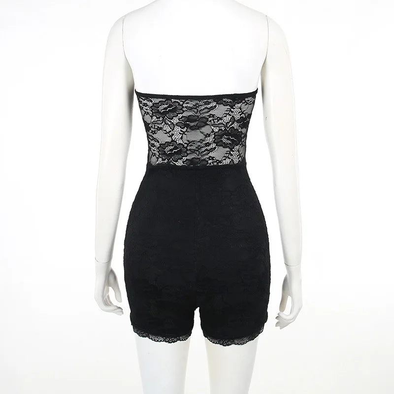Strapless short pants jumpsuit with lace corset detail - Alex