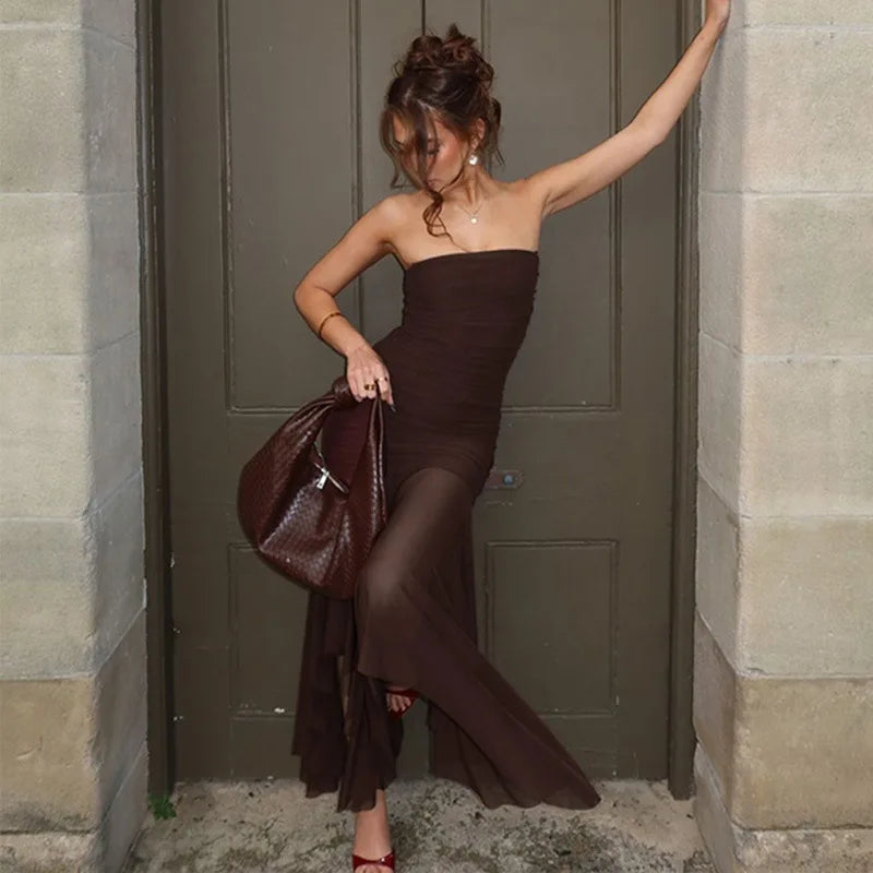 Strapless Maxi Dress with Chiffon Detail - Sicily