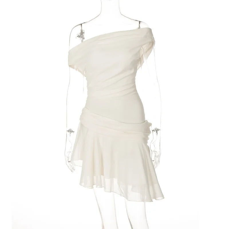 Asymmetric Mini Dress with Chiffon Skirt - Orin