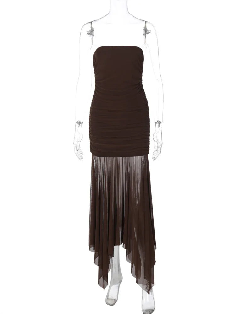 Strapless Maxi Dress with Chiffon Detail - Sicily