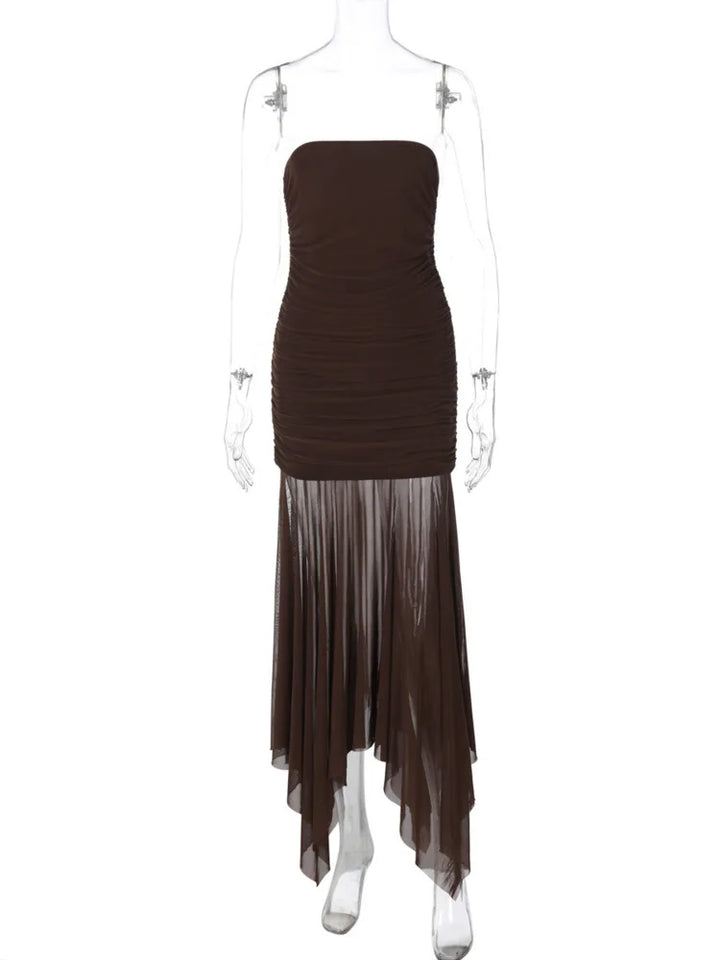 Strapless Maxi Dress with Chiffon Detail - Sicily