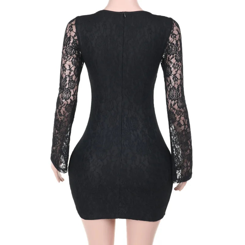 Lace Mini Dress with Tie Details - Lorial