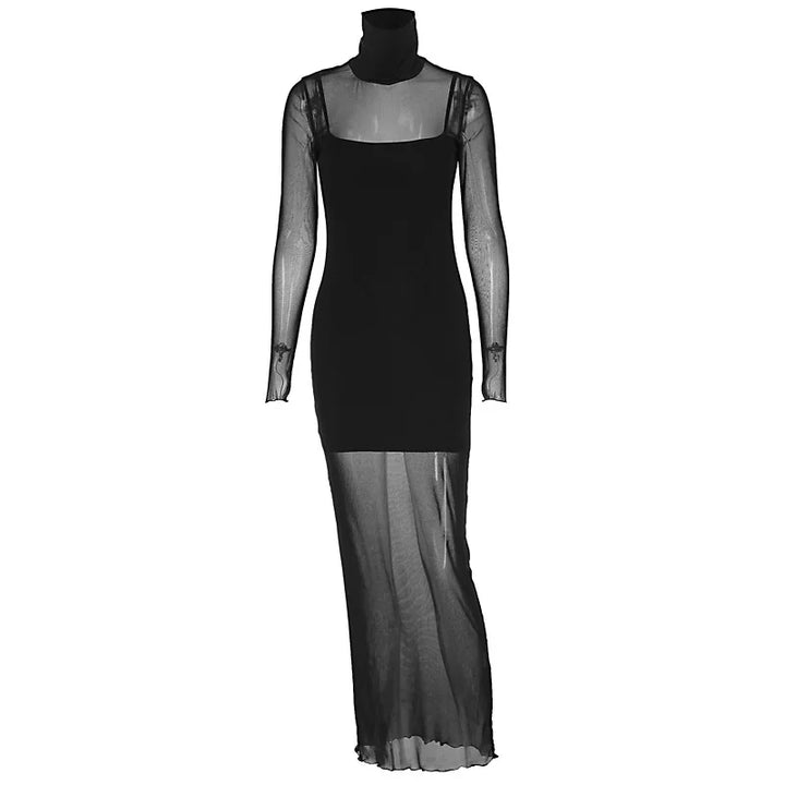 Mesh Maxi Dress with Turtleneck Underskirt - Isabella