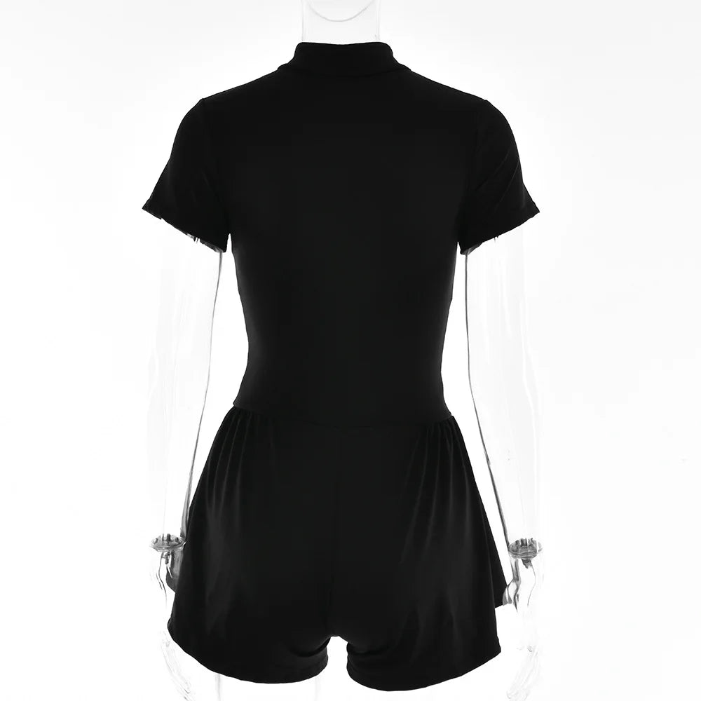 Short Sporty Jumpsuit with Corset Cut and Front Zipper Closure - Averie