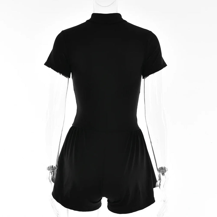 Short Sporty Jumpsuit with Corset Cut and Front Zipper Closure - Averie