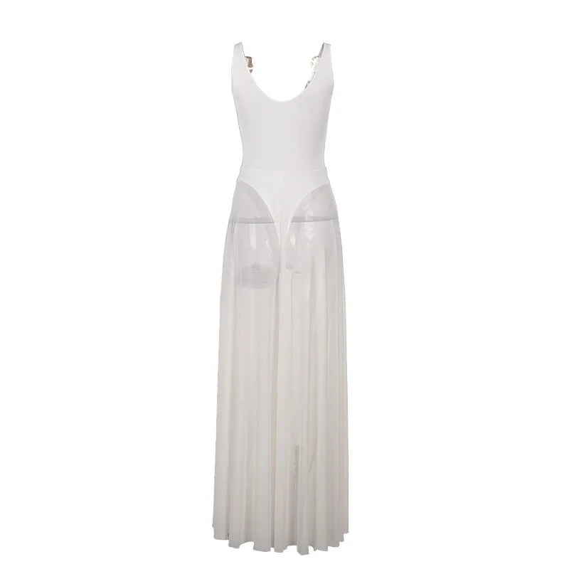 Chiffon Maxi Dress with Buckle Details on Straps - Maria