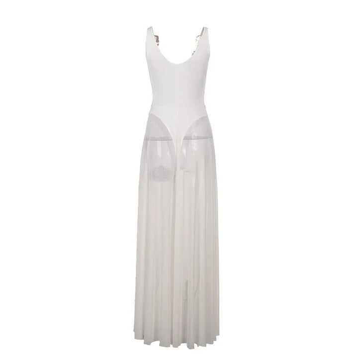 Chiffon Maxi Dress with Buckle Details on Straps - Maria