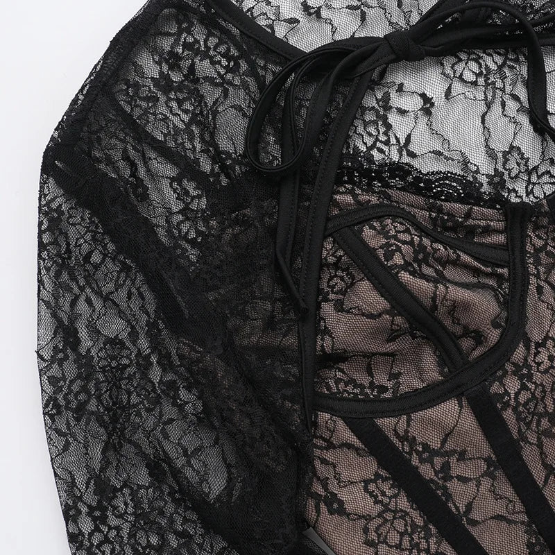 Lace corset top with lace sleeve decoration - Mila