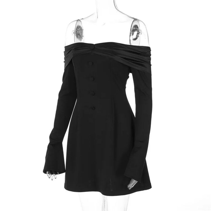 Mini A-line dress with off-shoulder and button decoration - Milian