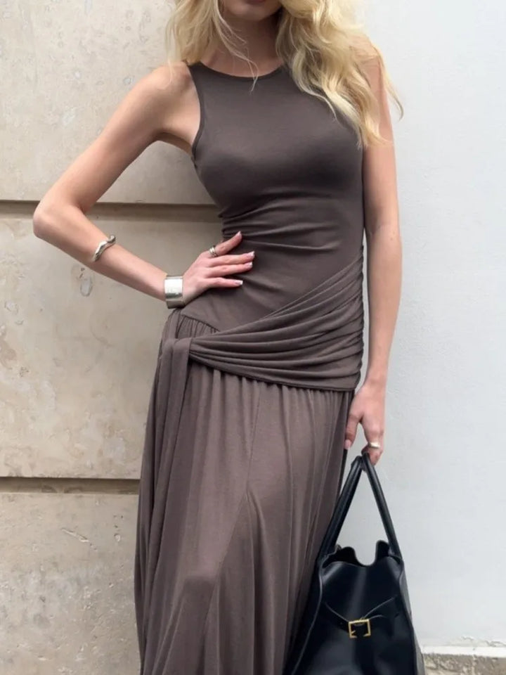 Maxi dress with pleats and tie boho chic design - Dalila