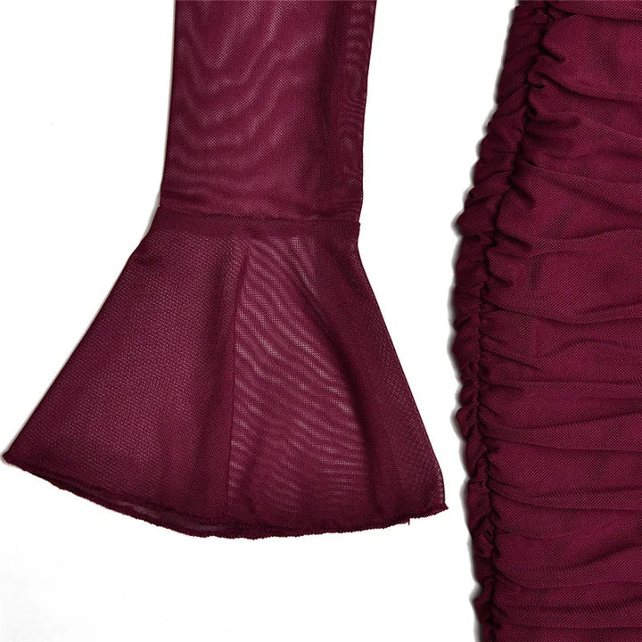 Mini pleated dress with turtleneck and chiffon bell sleeves - NARA