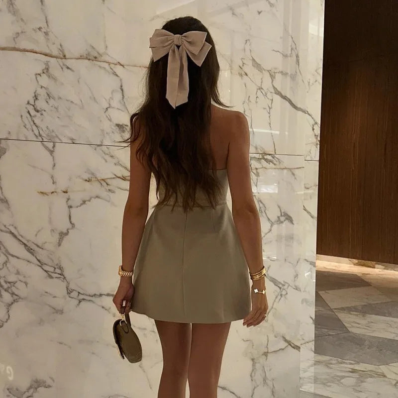 Strapless A-Line Mini Dress with Faux Pocket Detail - Angeles