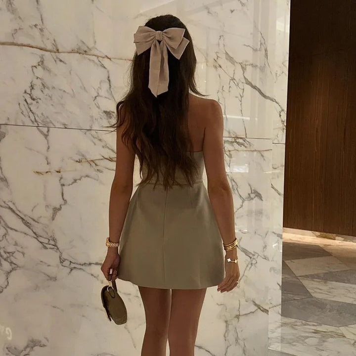 Strapless A-Line Mini Dress with Faux Pocket Detail - Angeles