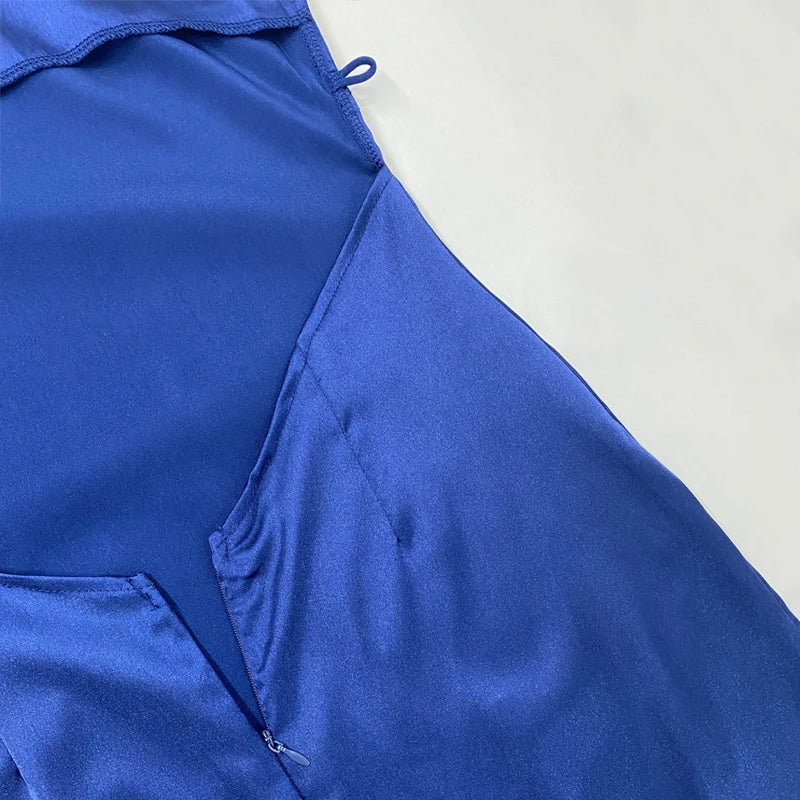 Satin Maxi Dress with Slit - Azul