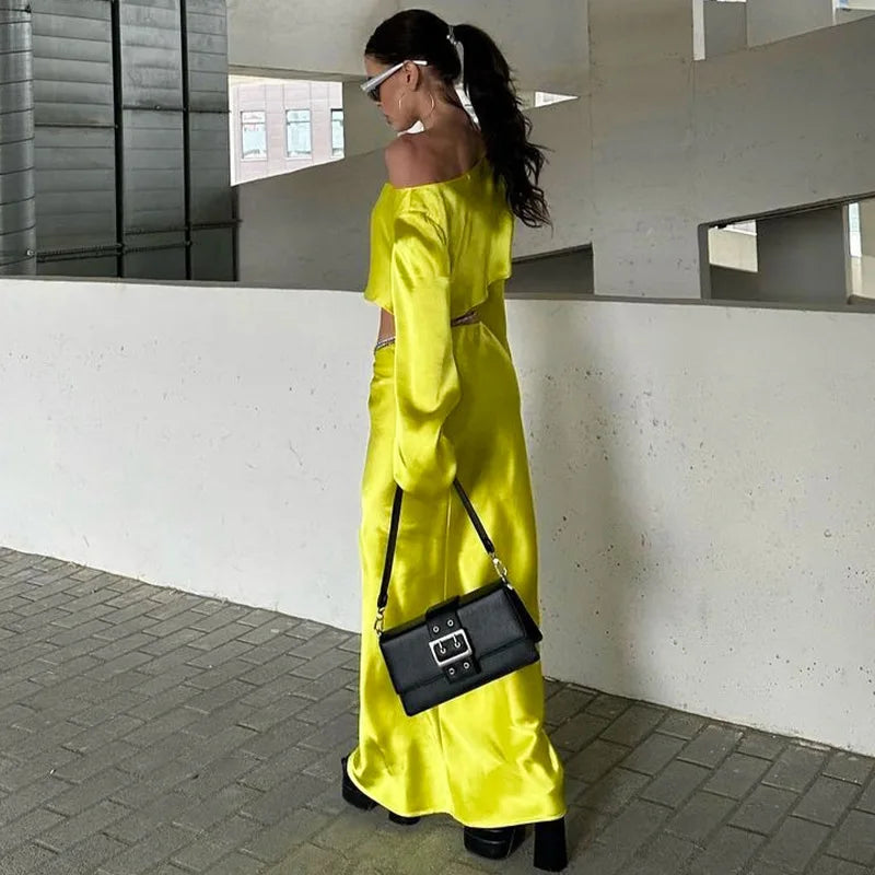 Two-piece satin set with blouse and maxi skirt - Daniela