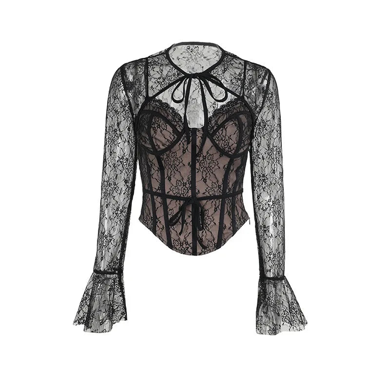Lace corset top with lace sleeve decoration - Mila