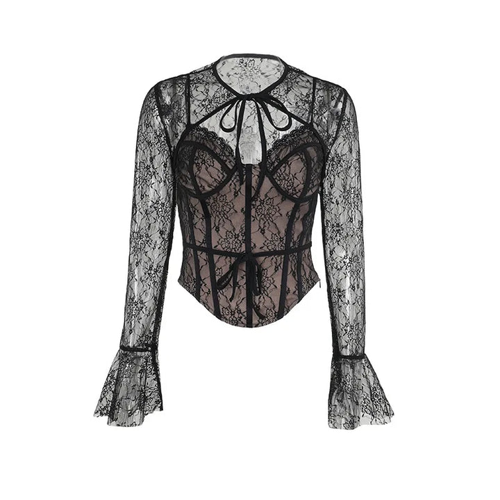 Lace corset top with lace sleeve decoration - Mila