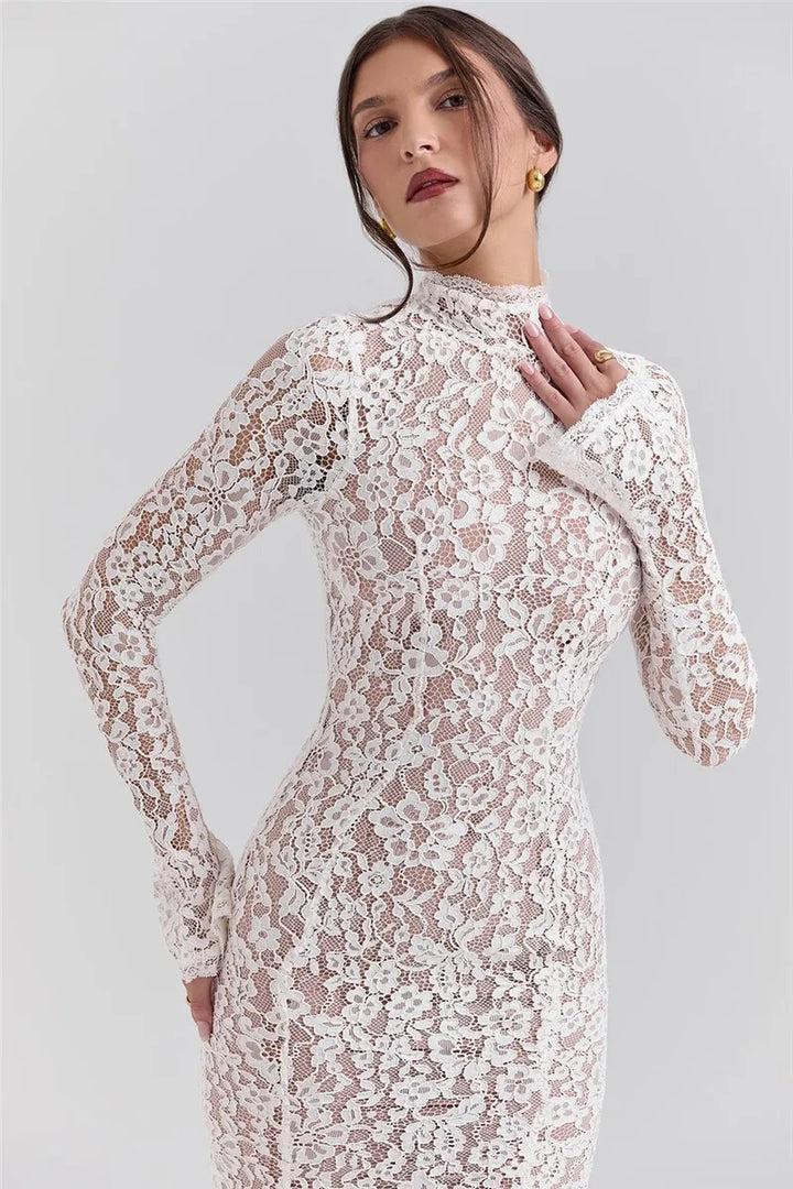 Midi lace dress with half turtleneck - Avia