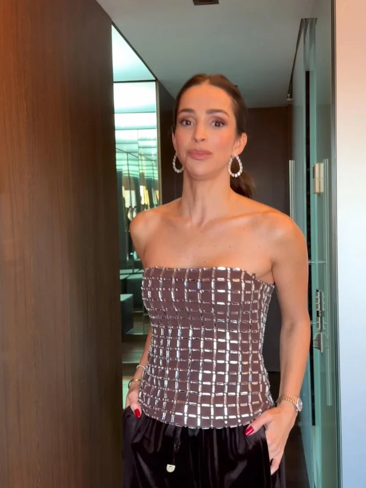 Strapless top / mini skirt / maxi dress / maxi dress with sparkling sequins design