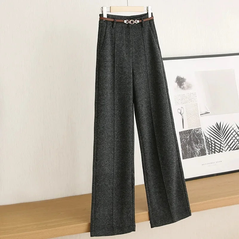 Tailored Wool Pants with Elegant Belt Detail