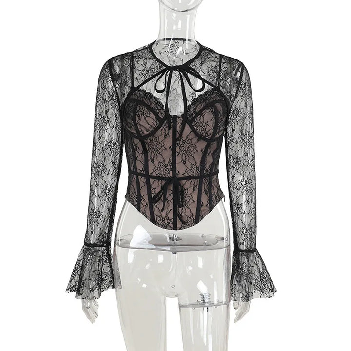 Lace corset top with lace sleeve decoration - Mila