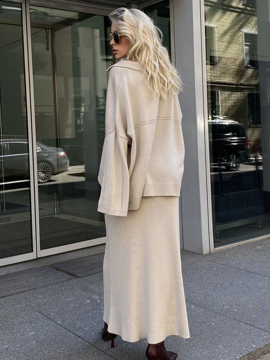 Loose two-piece knitted set maxi skirt and top - Shilav