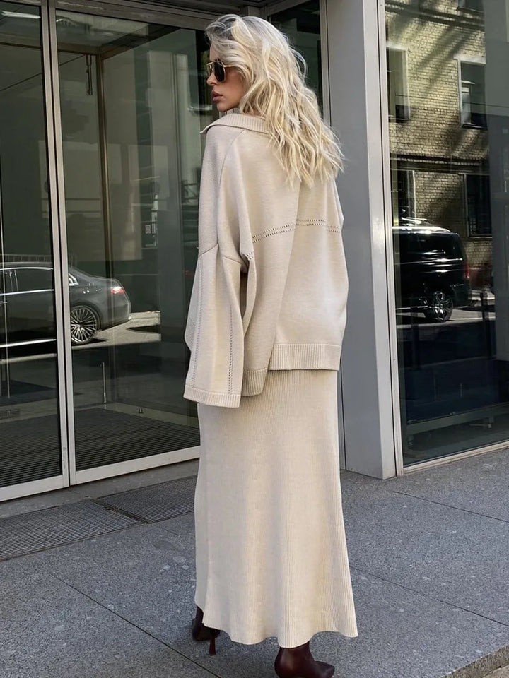 Loose two-piece knitted set maxi skirt and top - Shilav