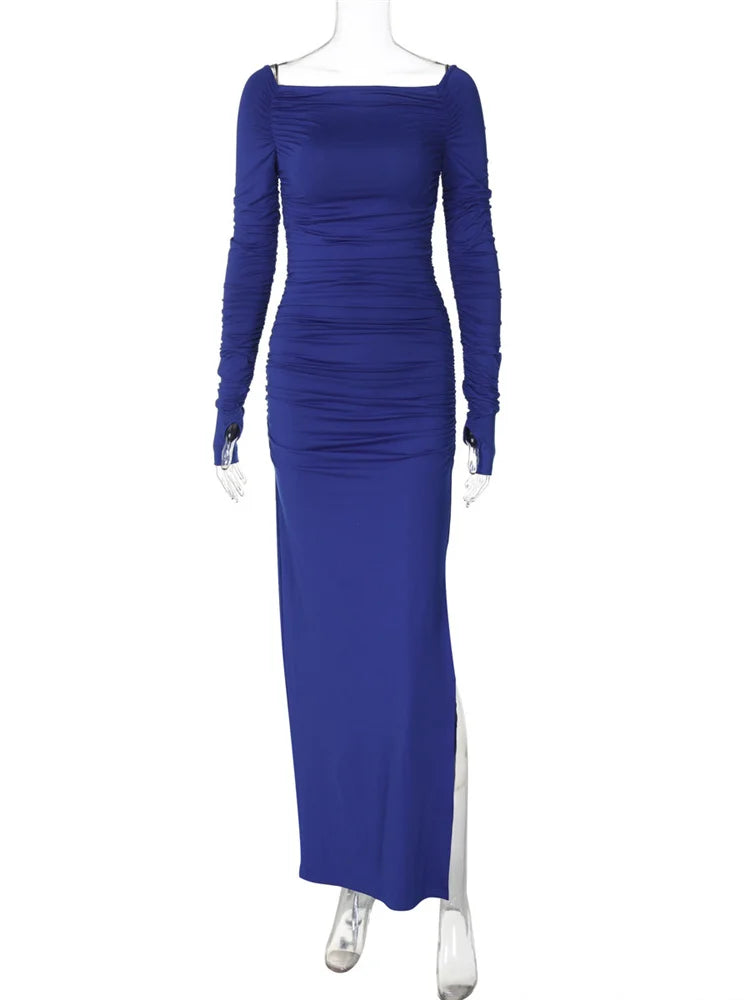 Maxi dress with ruching and slit decoration - MARINA
